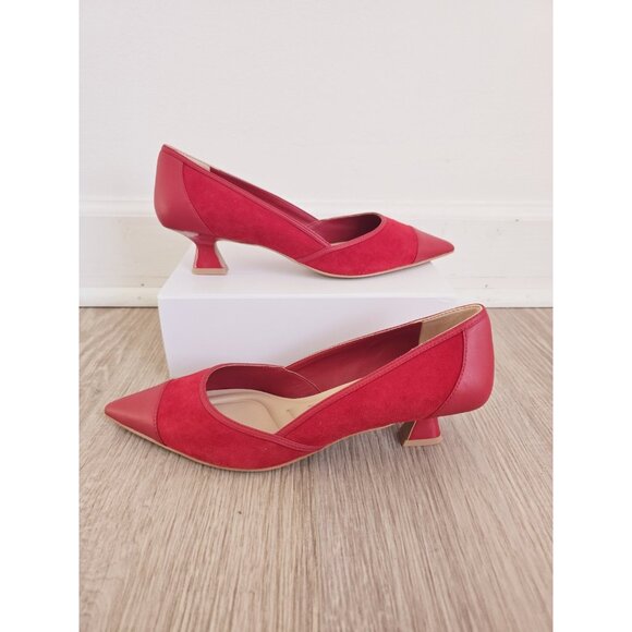 Franco Sarto Shoes - Franco Sarto Pointed Cap Toe Red Kitten Heel Darcy Suede Leather Slip On Shoes 9